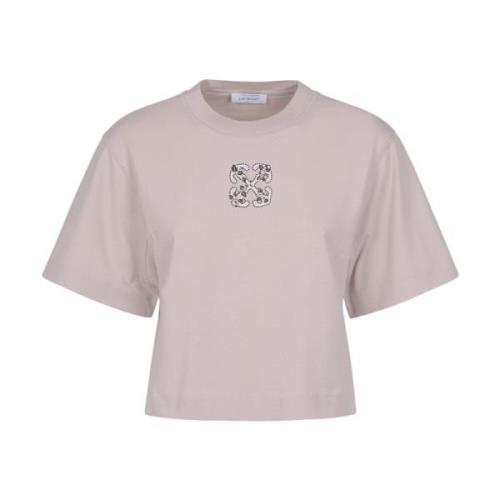 Off White Bling Leaves Crop Tee Pink, Dam