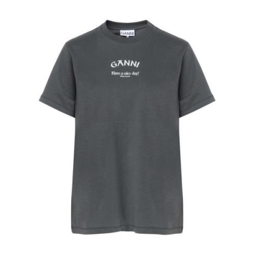 Ganni Avslappnad Bomull T-Shirt i Grå Gray, Dam