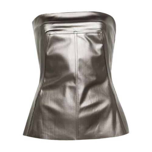 Rick Owens Gun Metal Coated Denim Bustier Top Gray, Dam