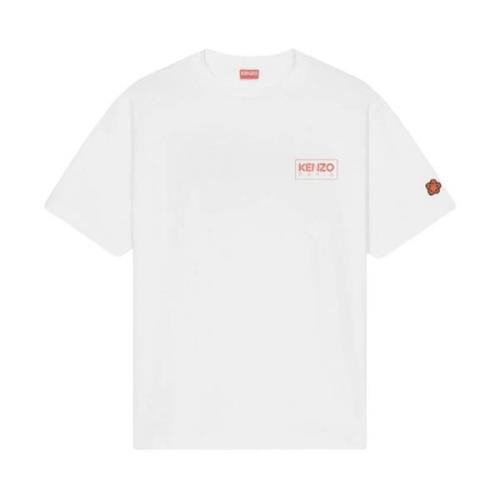 Kenzo Vit herr T-shirt med rött logomönster och blomsterlapp White, He...