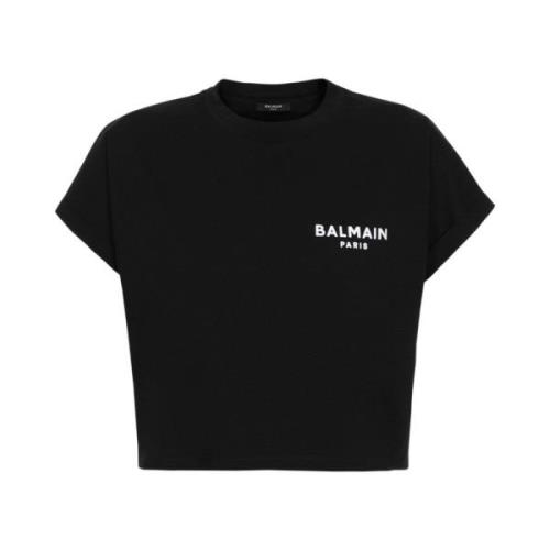 Balmain Cropped Logo T-shirt Black, Dam