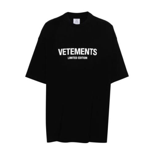 Vetements Svart T-shirt med logotryck Black, Herr