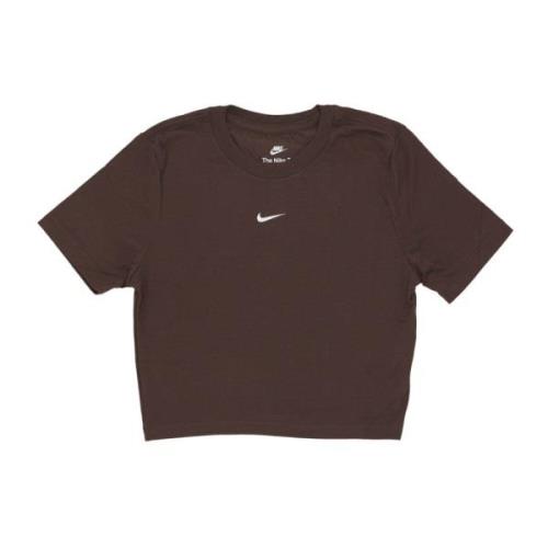 Nike Slim-Fit Crop Tee i Baroque Brown/White Brown, Dam