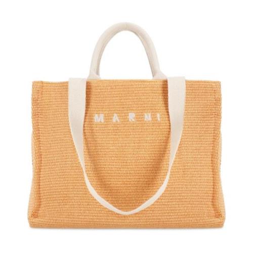 Marni Orange Bomulls Shoppingväska med Broderad Logotyp Orange, Dam