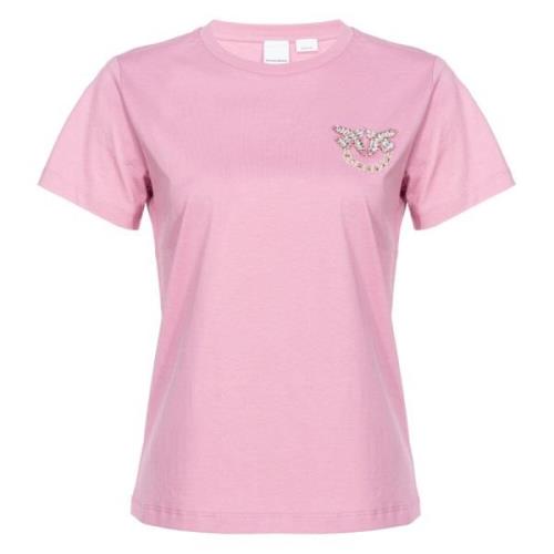 Pinko Fåglar Logo Broderad T-Shirt Pink, Dam