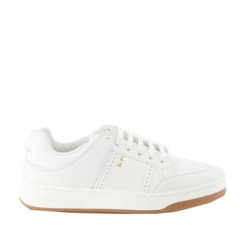 Saint Laurent Vita Läder Sneakers med Perforerad Detalj White, Herr