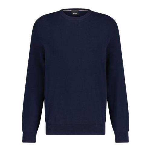 Hugo Boss Finstickad Pullover Regular-Fit Rund Hals Blue, Herr