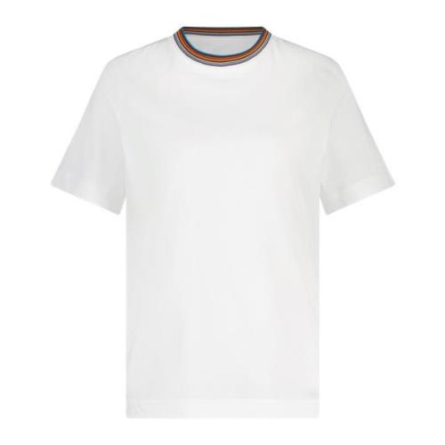 PS By Paul Smith Bekväm Bomull T-shirt med Randig Krage White, Herr