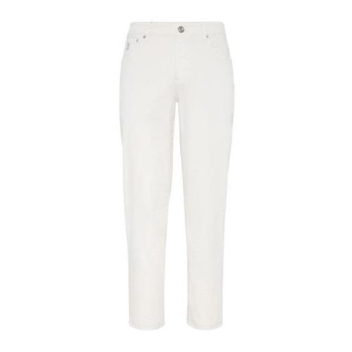 Brunello Cucinelli Vita Slim-Fit Jeans med Broderad Logotyp White, Her...
