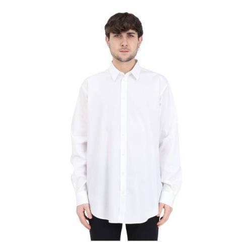 Moschino Elegant Avslappnad Skjorta med Subtilt Logotyp White, Herr