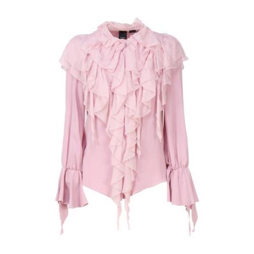 Pinko Rosa Skjorta i Sidenblandning med Ruffle Detalj Pink, Dam
