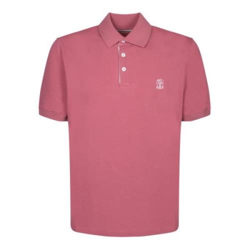 Brunello Cucinelli Polo Skjorta med Kontrasterande Logotyp Pink, Herr