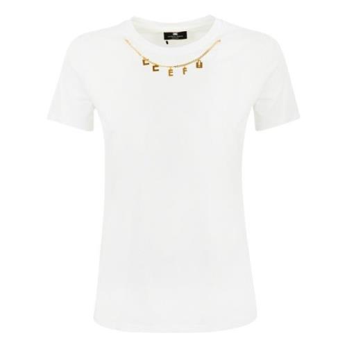 Elisabetta Franchi Bomull Dam T-shirt med Metallhalsband White, Dam