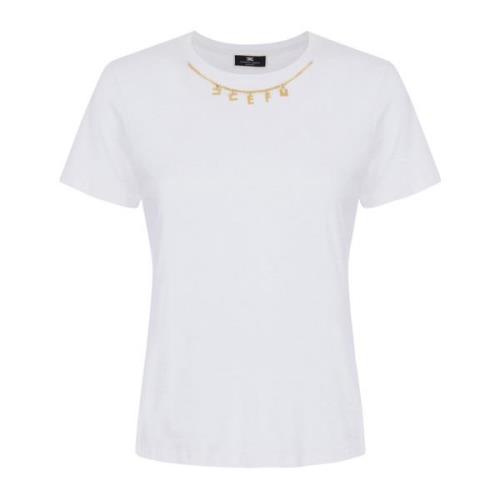 Elisabetta Franchi Guldig Charm Bomull T-shirt White, Dam