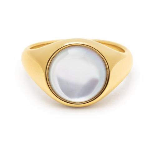 Nialaya Women's Signet Ring with Large Pearl Yellow, Dam