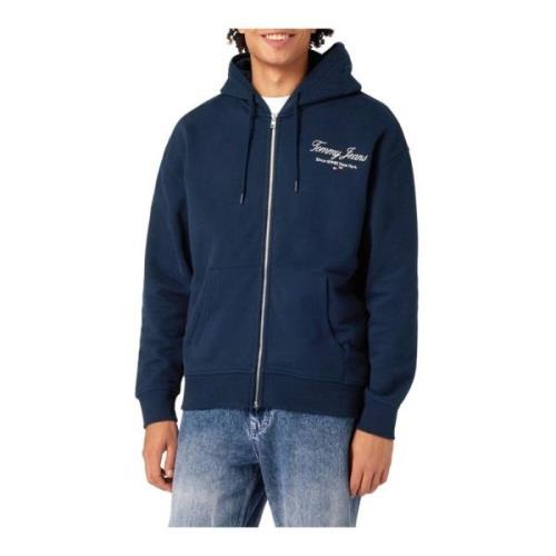 Tommy Jeans Broderad Logga Dragkedja Hoodie - Blå Blue, Herr