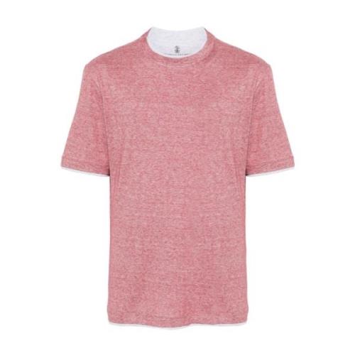 Brunello Cucinelli Linn/bomull T-shirt, tillverkad i Italien Pink, Her...