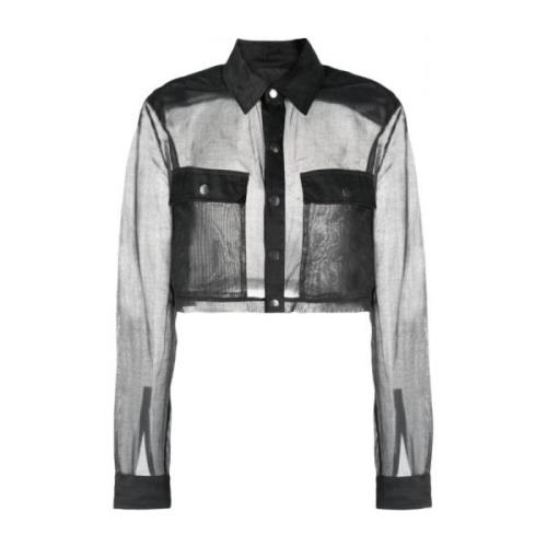 Rick Owens Svart Crop Outershirt med Snap-låsningar Black, Dam