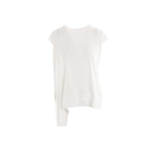 Yohji Yamamoto Asymmetrisk Vit Bomull Jersey T-shirt White, Dam