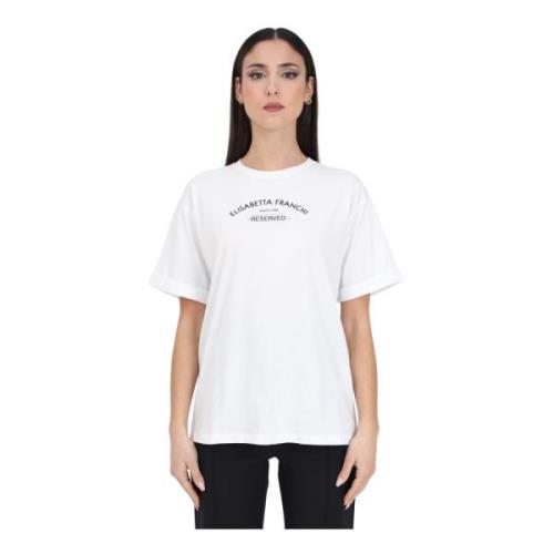 Elisabetta Franchi Vit Logotyp T-shirt med Guld Studs White, Dam