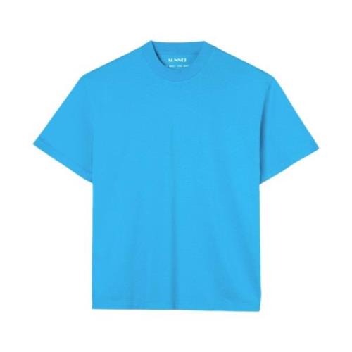 Sunnei Ocean Blue Bomull T-Shirt med Stryklogotyper Blue, Unisex