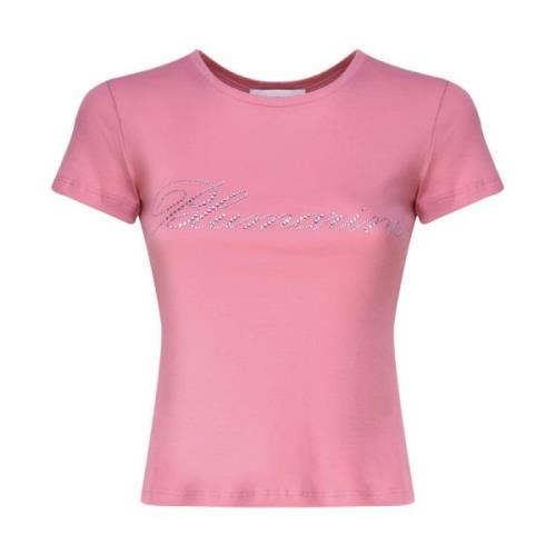 Blumarine Rosa Rhinestone Logo T-shirts och Polos Pink, Dam