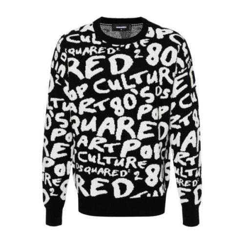 Dsquared2 Svart/Vit Crew-Neck Sweater Multicolor, Herr