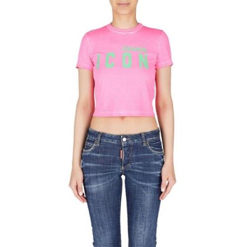Dsquared2 Ikonisk kortärmad bomullst-shirt i rosa Pink, Dam