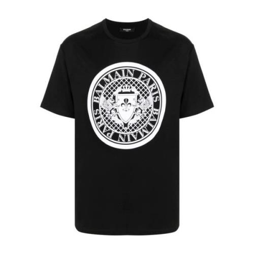 Balmain Bomull Logo Print T-shirt Black, Herr
