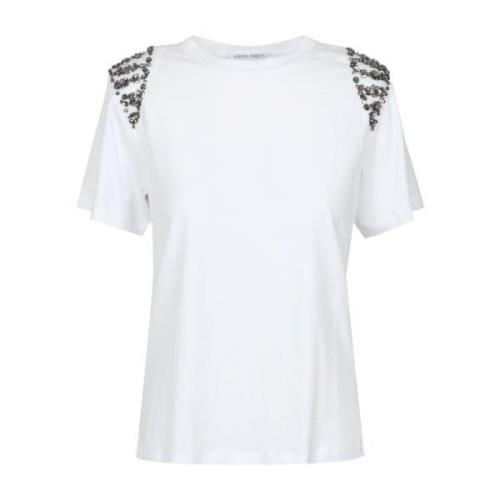 Alberta Ferretti Vit bomullst-shirt med applikationer på axlarna White...