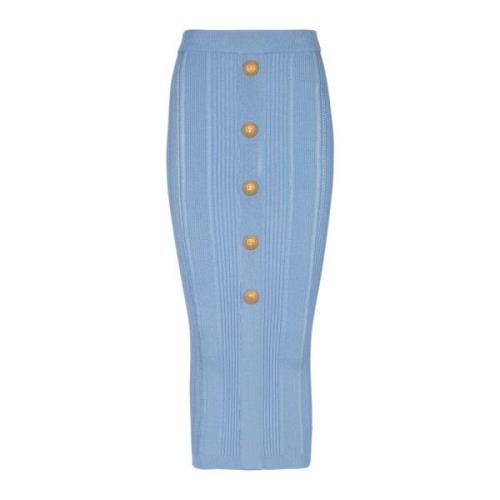 Balmain Stickad kjol med 5 knappar Blue, Dam