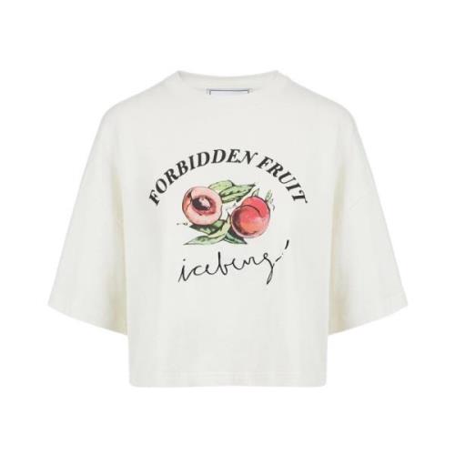 Iceberg Kortärmad vit cropped T-shirt med Forbidden Fruit print White,...