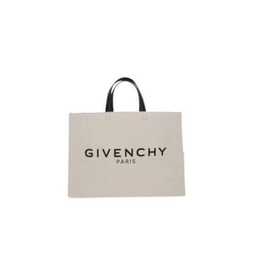 Givenchy Beige Canvas Toteväska med Logotryck Beige, Dam