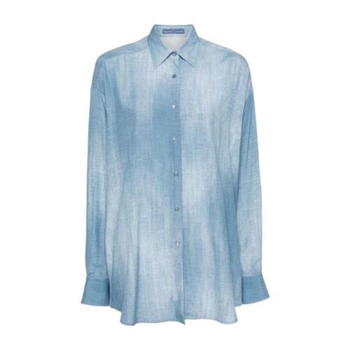 Ermanno Scervino Blå Denimtryckt Skjorta med Veckdetaljer Blue, Dam
