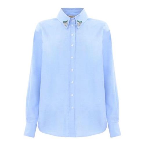 Kocca Bomullsskjorta med glänsande detaljer Blue, Dam