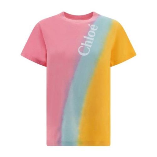 Chloé Rosa bomull T-shirt med logodetalj Pink, Dam