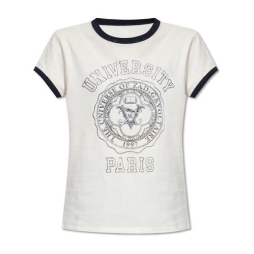 Zadig & Voltaire Walk T-shirt med kristaller White, Dam