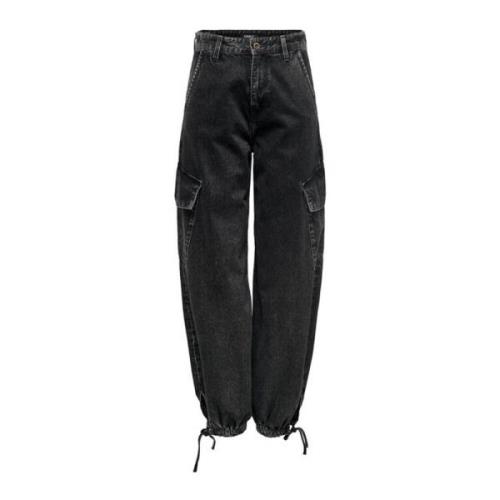 Only Svarta enfärgade jeans med dragkedja och knapp Black, Dam