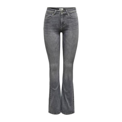 Only Grå enfärgade jeans för kvinnor med dragkedja och knappstängning ...