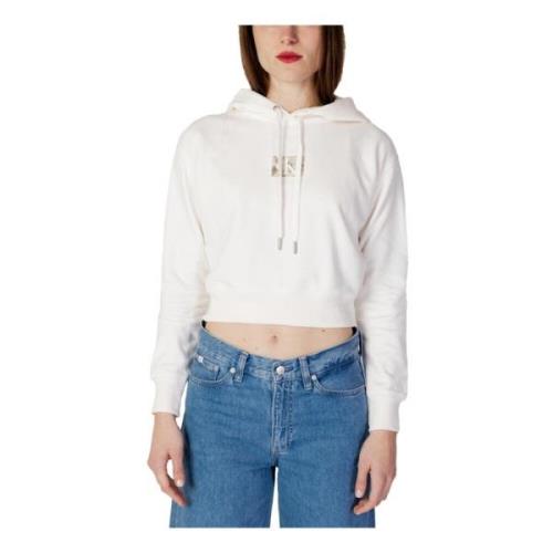 Calvin Klein Jeans Vit Tryckt Huva Tröja för Kvinnor White, Dam
