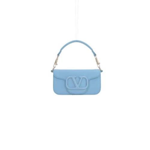 Valentino Garavani Slät läderhandväska med platina-hårdvara Blue, Dam