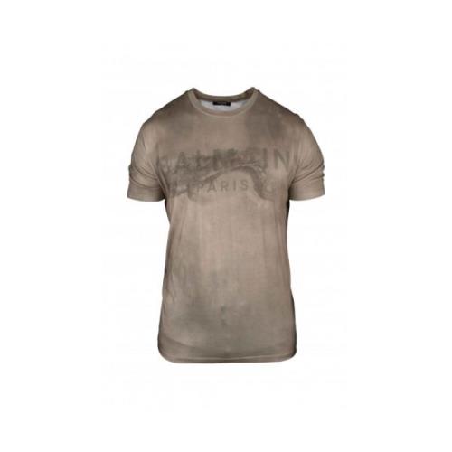 Balmain Beige Desert T-shirt med Tryckt Logotyp Beige, Herr