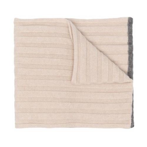 Brunello Cucinelli Räfflad Cashmere Scarf med Kontrastrand Beige, Herr