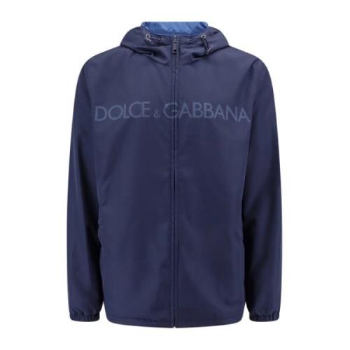 Dolce & Gabbana Blå Huva Jacka med Dragkedja Blue, Herr