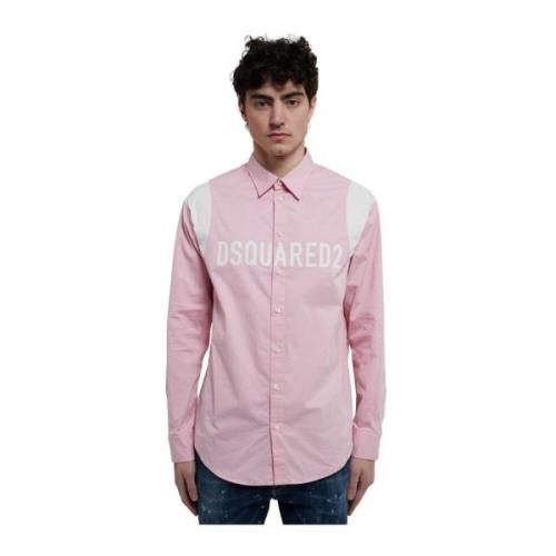 Dsquared2 Varsity Bomullsskjorta med Kontrastinsatser Pink, Herr
