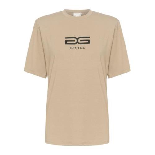 Gestuz Snygg Silhuett T-shirt med Axelvaddar Beige, Dam