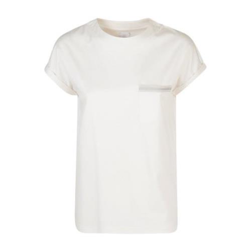 Eleventy Kontrast Groe Crewneck T-shirt White, Dam