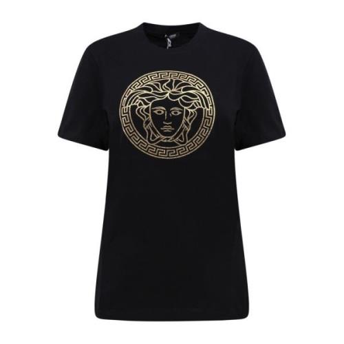 Versace Logo Print Bomull T-Shirt Black, Dam
