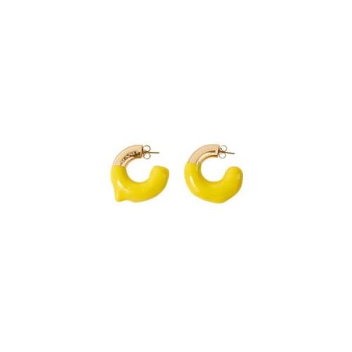 Sunnei Guldgummierade örhängen med ingraverad logotyp Yellow, Dam