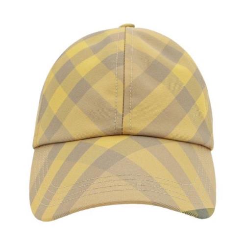 Burberry Check Print Nylon Hatt Yellow, Dam